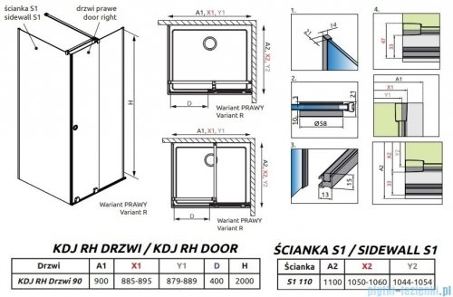 Radaway Furo Black KDJ RH kabina 90x110cm prawa szkło przejrzyste 10104442-54-01RU/10110460-01-01/10113110-01-01