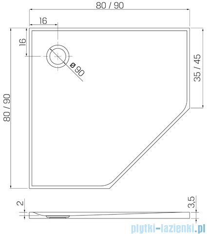 New Trendy Nex brodzik konglomeratowy pięciokątny 90x90x3,5 cm biały B-0452