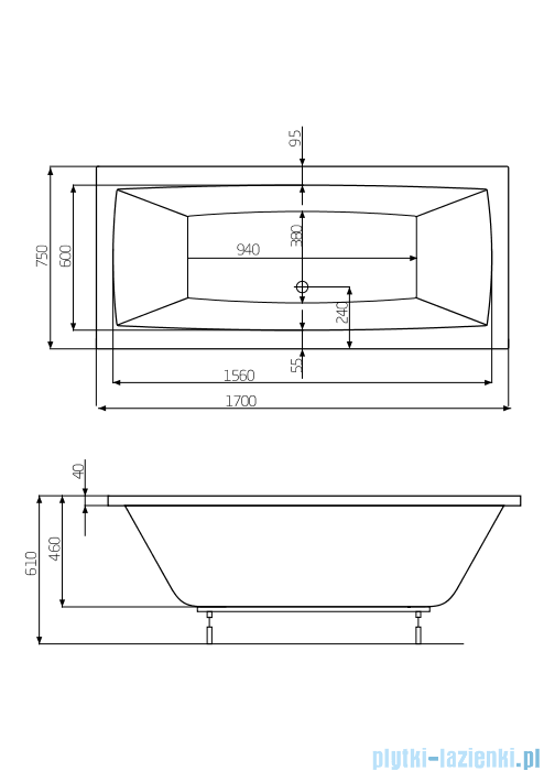 Roca Vita wanna 170x75cm z hydromasażem Smart WaterAir Plus A24T070000