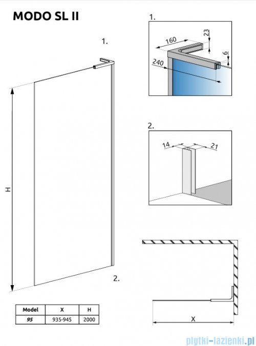 Radaway Modo SL II kabina Walk-in 95x200 prawa szkło przejrzyste 10319095-01-01R 