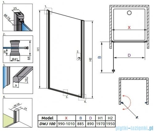 Eos DWJ Radaway Drzwi wnękowe 100 szkło intimato + brodzik Delos C + syfon 37923-01-12N