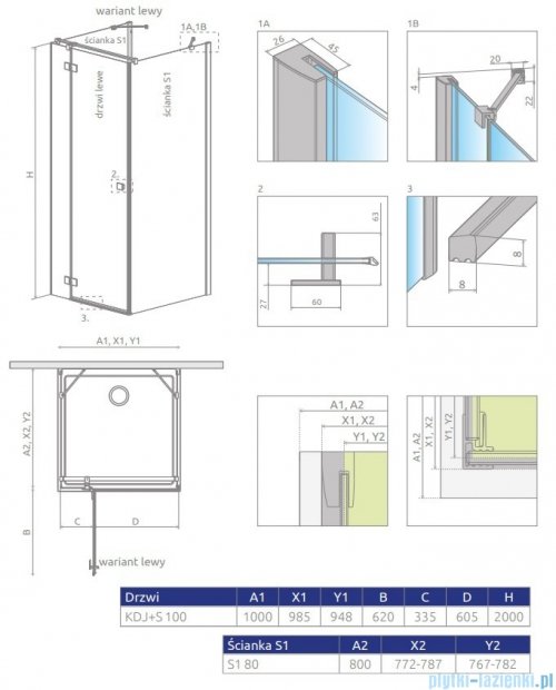 Radaway Essenza New Black Kdj+S kabina 80x100x80cm lewa szkło przejrzyste