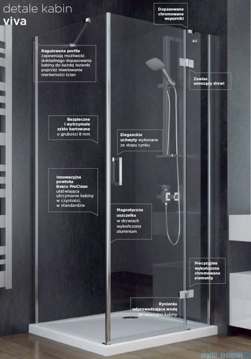 Besco Viva drzwi prysznicowe lewe 100x195 przejrzyste DVL-100-195-C
