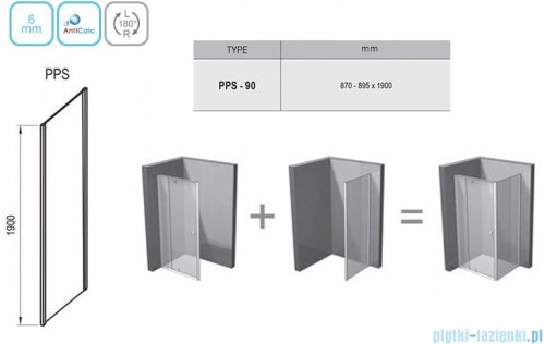 Ravak Pivot PPS ścianka prysznicowa 90cm aluminium transparent Anticalc 90G70C00Z1