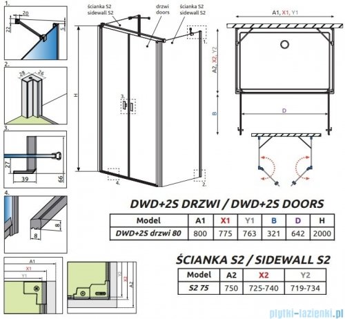 Radaway Nes 8 Dwd+2S kabina 75x80x75cm przejrzyste 10080075-01-01/10082180-01-01/10080075-01-01