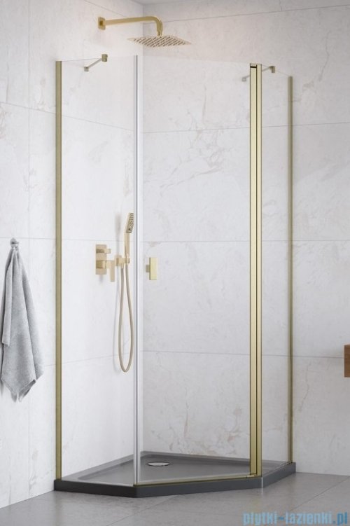 Radaway Nes Brushed Gold Ptj kabina pięciokątna 100x80cm prawa złoto szczotkowane 10052000-99-01R/10052200-99-01