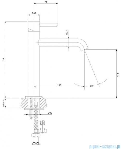 Omnires Y bateria umywalkowa 23 cm złoty połysk Y1212CGL