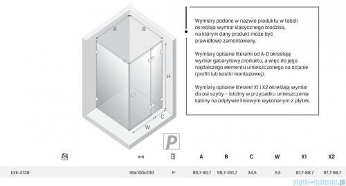 New Trendy Eventa Gold Shine kabina prysznicowa prostokątna 90x100x200 cm prawa przejrzyste Złoty połysk EXK-4728