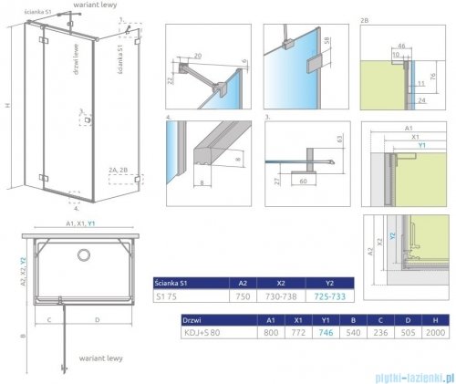 Radaway Essenza Pro Kdj+S kabina 75x80x75cm lewa szkło przejrzyste 10097380-01-01L/10098075-01-01/10098075-01-01