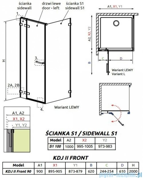 Radaway Arta Kdj II kabina 90x100cm lewa szkło przejrzyste 386455-03-01L/386040-03-01L/386022-03-01