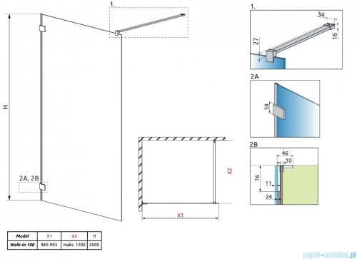 Radaway Essenza Pro Brushed GunMetal 100x200 kabina Walk-in szczotkowany grafit 10103100-92-01