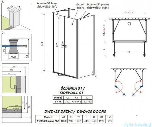 Radaway Eos II DWD+2S kabina przyścienna 75x100x75cm szkło przejrzyste 3799402-01/3799409-01L/3799409-01R