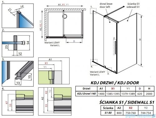 Radaway Furo Kdj Brushed Copper kabina 140x80cm lewa szczotkowana miedź 10104722-93-01L/10110680-01-01/10113080-01-01