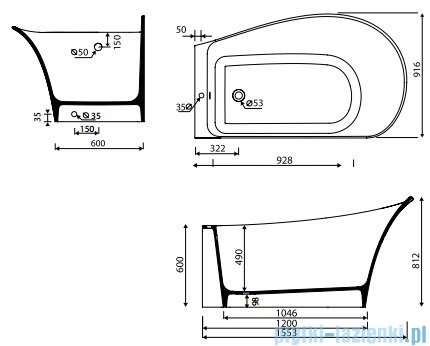 Marmorin Misa wanna przyścienna bez przelewu lewa 155x92 cm biała 634155720010