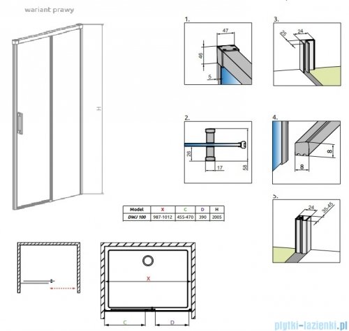 Radaway Idea DWJ Brushed Copper drzwi wnękowe 100cm prawe szczotkowana miedź 387014-93-01R