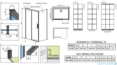 Radaway Idea Black Kdj Factory kabina prysznicowa 150x90 lewa czarny mat/szkło przejrzyste 387045-54-55L/387050-54-55R