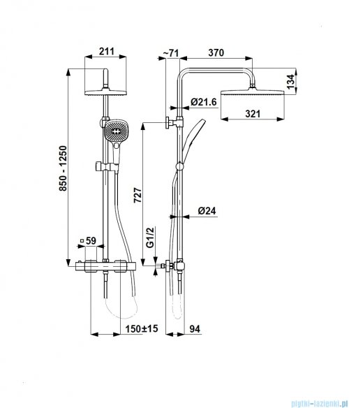 KFA MALAGA GUN METAL GREY deszczownia z baterią termostatyczną grafit szczotkowany 5756-910-61