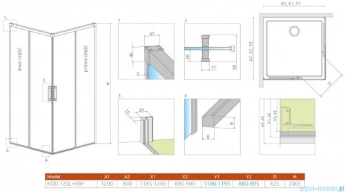 Radaway Idea Gold Kdd kabina 120x90cm złoty połysk/szkło przejrzyste 387064-09-01L/387060-09-01R