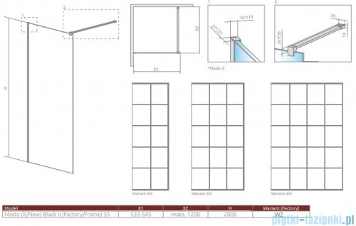 Radaway Modo X Black II Frame kabina Walk-in 55x200 szkło 10mm 389255-54-56 