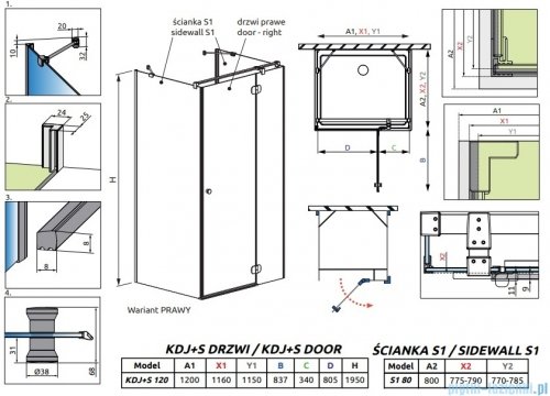 Radaway Torrenta KDJ+S kabina prysznicowa 80x120x80 prawa chrom połysk/przejrzyste 1330080-01-01/133312-01-01R/1330080-01-01