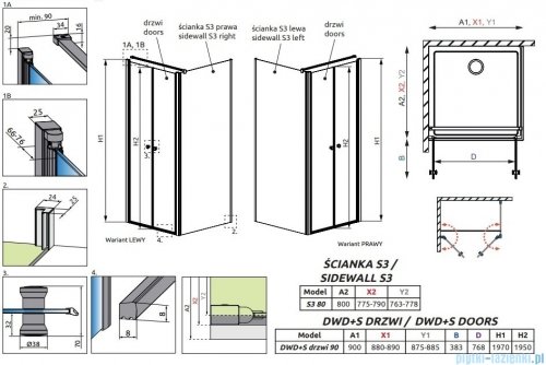 Radaway Eos DWD+S kabina prysznicowa 90x80 przejrzyste 13799491-01/13799450-01