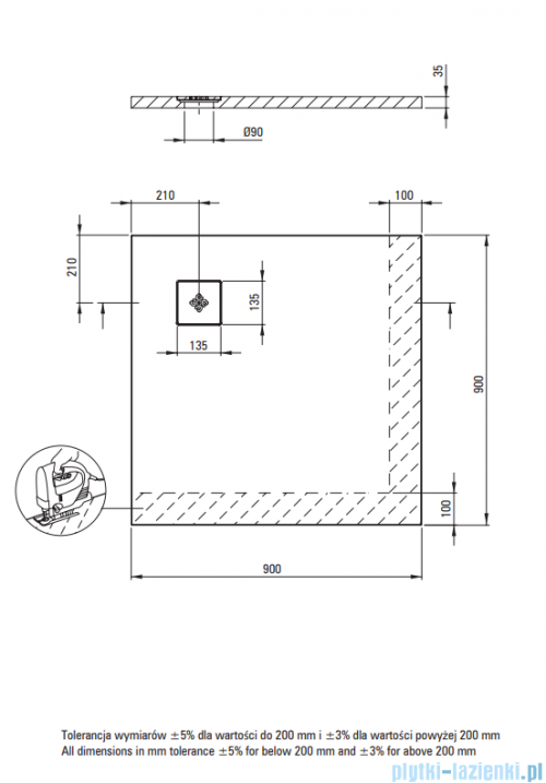 Deante Silia Brodzik akrylowy kwadratowy 90x90 cm biały KSKA00909B