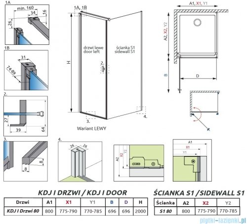 Radaway Nes 6 Kdj I Brushed Light Gold kabina 80x80cm lewa szczotkowane jasne złoto 10022080-98-01L/10039080-01-01