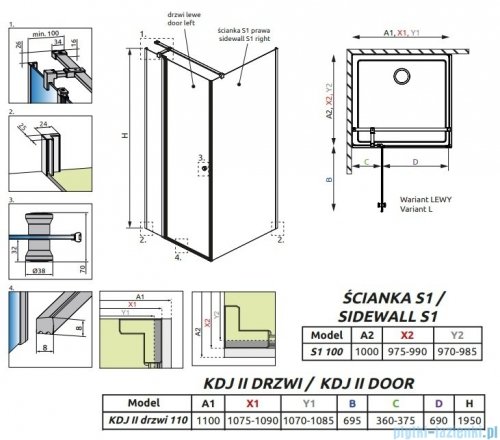 Radaway Eos KDJ II kabina prysznicowa 110x100 lewa przejrzyste 13799423-01L/13799412-01