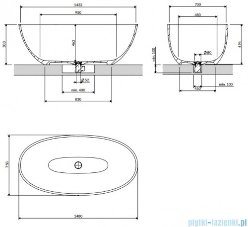 Omnires Shell M+ wanna wolnostojąca 148x75 cm biały mat SHELL148WWBM