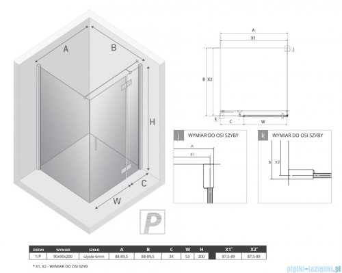 New Trendy Nesta kabina 90x90x200 cm prawa wspornik równoległy przejrzyste K-3634