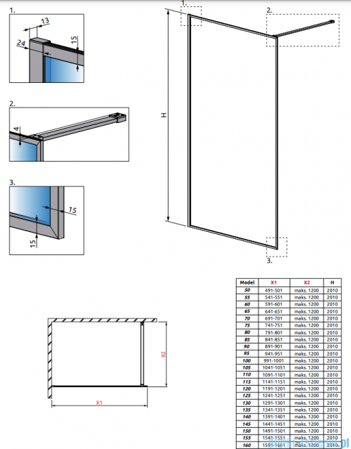 Radaway Modo F II chrom kabina Walk-in 115x201cm szkło przejrzyste 10409115-01-01