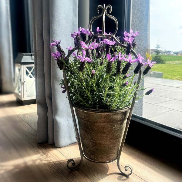 kwietnik metalowy stojący prowansalski 64 cm z osłonką na kwiaty