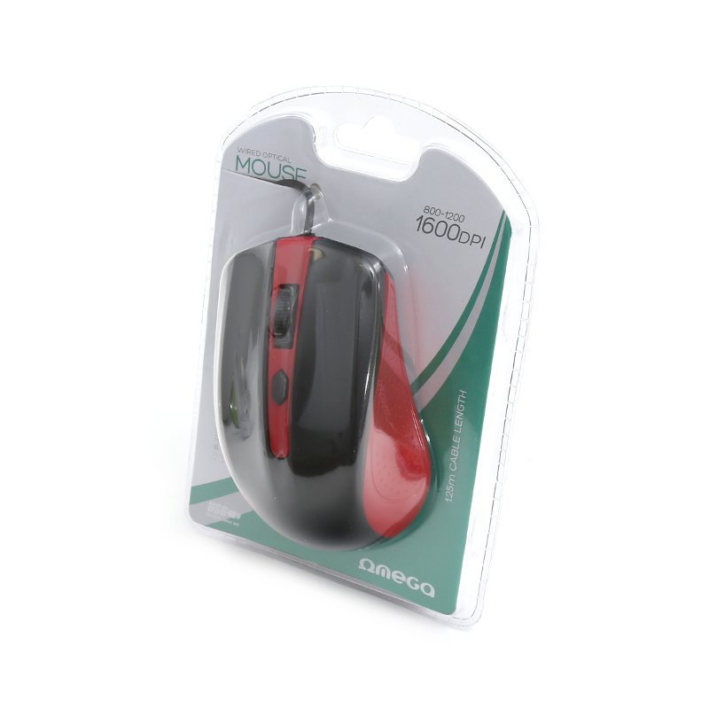 Mysz OMEGA optyczna 1600dpi USB czarno-czerwona (41790)
