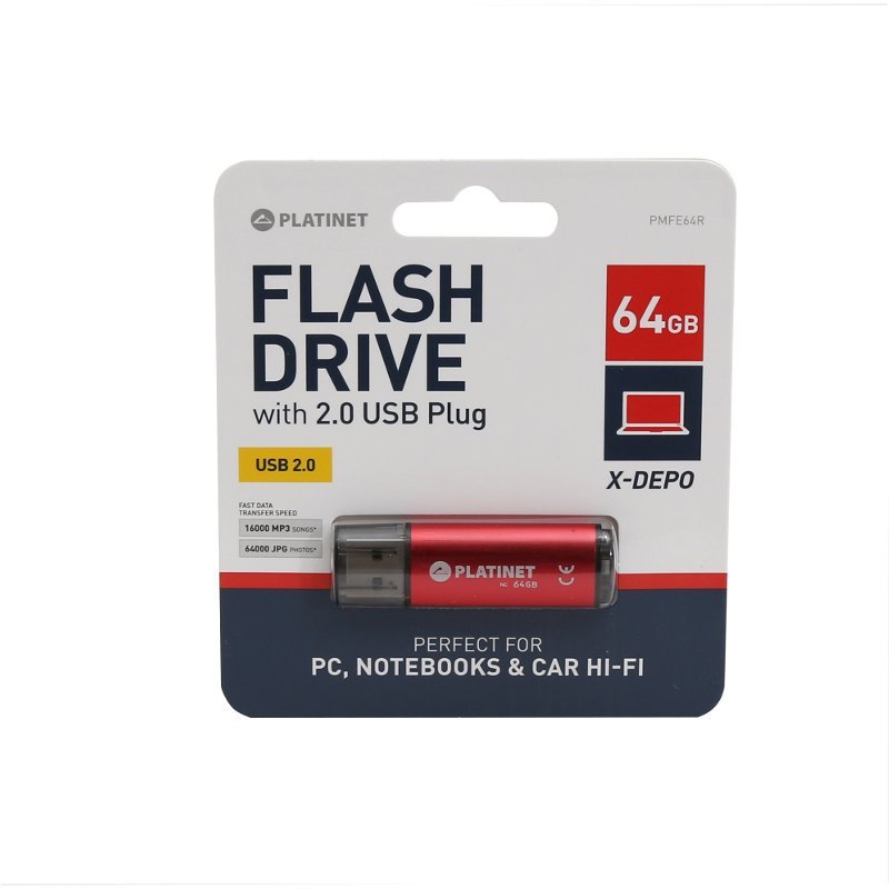 Pamięć USB-A 64GB PLATINET X-DEPO USB 2.0 czerwony (43612)