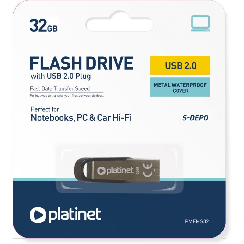 Pamięć USB-A 32GB PLATINET S-DEPO USB 2.0 metalowy wodoodporny (44847)