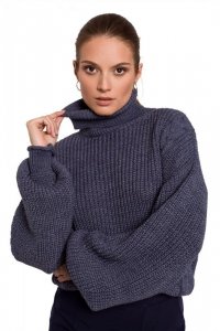 K124 Krótki sweter z golfem - nibieski
