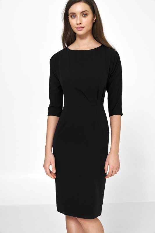 Nife Czarna sukienka z asymetrycznymi draperiami - S218