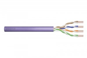 Kabel teleinformatyczny instalacyjny DIGITUS kat.6, U/UTP, Eca, drut, AWG 24/1, PVC, 305m, fioletowy, karton