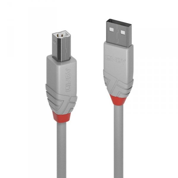 Kabel USB 2.0 LINDY Type A/B M/M Anthra Line 2m szary