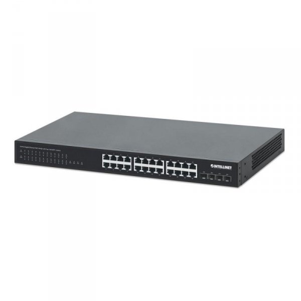 Switch niezarządzalny Intellinet 24x 10/100/1000 Mbps PoE+ 370W + 4x SFP+ 10G Uplink, Rack 19&quot;