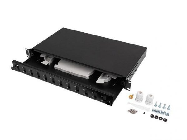 Przełącznica światłowodowa  Lanberg 12xSC Duplex / 12xLC Quad Rack 19&quot; 1U Czarna + akcesoria