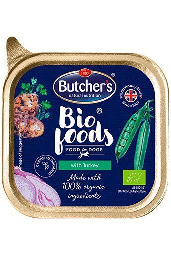 Butcher&#039;s Bio Foods Dog - mokra karma dla psa z indykiem w formie pasztetu - tacka 150 g