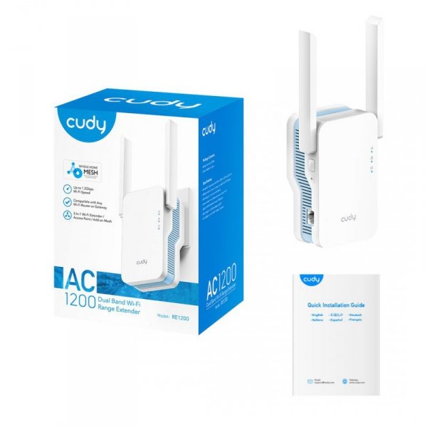 Wzmacniacz sygnału WIFI CUDY RE1200 LAN 1x10/100 AC1200 Dual Band Mesh