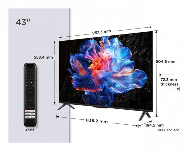 Telewizor TCL 43P69K LED 43&#039;&#039; 4K Ultra HD Google TV Dolby AC4 DVB-T2 Czarny