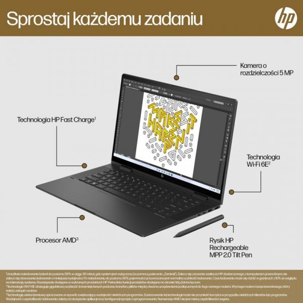 HP Envy 15-FH0023DX Ryzen 7 7730U 15.6&quot;FHD Touch 16GB SSD512 BT BLKB x360 Win11 Nightfall Black (REPACK) 2Y (WYPRZEDAŻ)