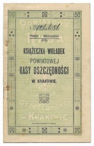 KSIĄŻECZKA wkładek Powiatowej Kasy Oszczędności w Krakowie Stanisława Brachowskiego, założona 7 I 1920 w Krakowie.