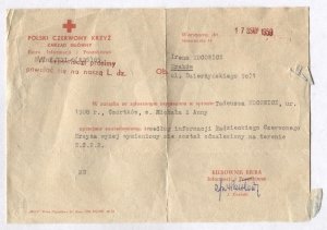 [ZBRODNIA katyńska]. Pismo Biura Informacji i Poszukiwań PCK informujące, że Tadeusz Kocowicz ur. w Czortkowie, wg danych radzieckiego Czerwonego Krzyża, nie został odnaleziony na terenie ZSRR, dat. 17 XI 1959 w Warszawie.