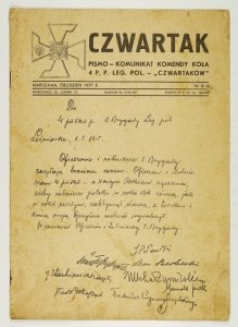 CZWARTAK. Pismo - Komunikat Komendy Koła 4 P. P. Leg. Pol. - Czwartaków