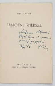 Kaden Stefan - Samotne wiersze [dedykacja autora]