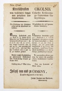 OKÓLNIK Cesarsko Królewskiego Gubernium Galicyiskiego. Względem cła od sprowadzenia szokolady [...].